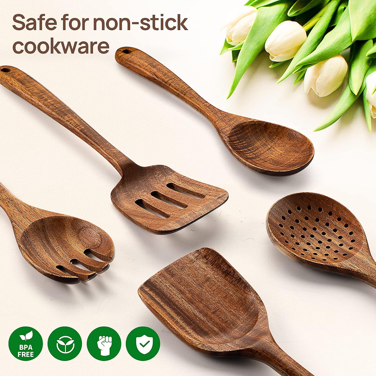 Kitchen Wooden Spoons Utensils, Cooking Utensils, Kitchen Set - Pack of 5 Kitchen Wooden Spoons Utensils, Cooking Utensils, Kitchen Set - Pack of 5